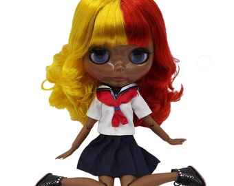 Zara – Premium Custom Neo Blythe Doll with Multi-Color Hair, Black Skin & Shiny Cute Face