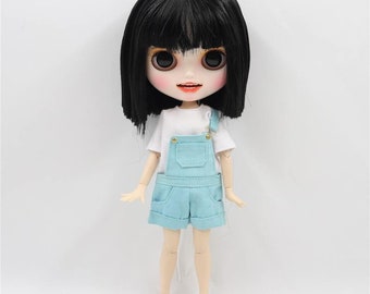 Meg - Premium Custom Neo Blythe Doll with Black Hair, White Skin & Matte Smiling Face
