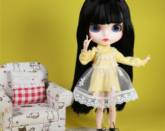Nora – Premium Custom Neo Blythe Doll with Black Hair, White Skin & Matte Cute Face