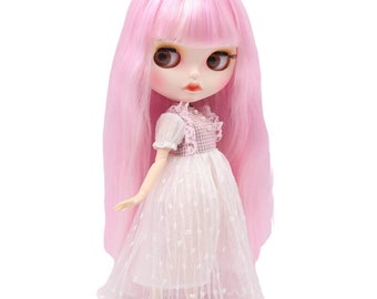 Ella – Premium Custom Neo Blythe Doll with Pink Hair, White Skin & Matte Pouty Face