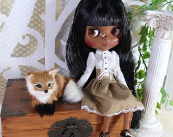 June – Premium Custom Neo Blythe Doll with Black Hair, Black Skin & Shiny Cute Face