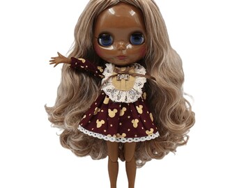Maria – Premium Custom Neo Blythe Doll with Multi-Color Hair, Black Skin & Shiny Cute Face