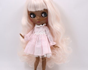 Annie – Premium Custom Neo Blythe Doll with Pink Hair, Black Skin & Shiny Cute Face
