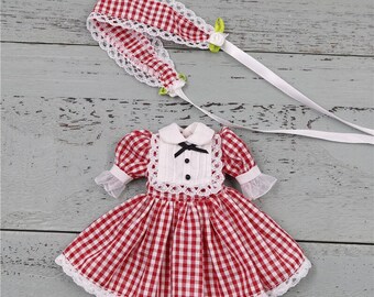 Neo Blythe Doll Red White Check Dress with Hair Band