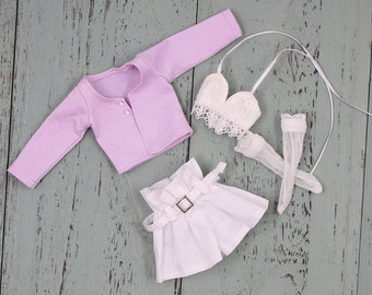 Neo Blythe Doll Elegant White Purple Dress with Socks