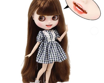 Nicole – Premium Custom Neo Blythe Doll with Brown Hair, White Skin & Matte Smiling Face
