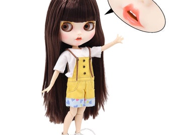 Presley – Premium Custom Neo Blythe Doll with Brown Hair, White Skin & Matte Smiling Face