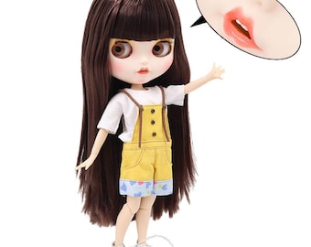 Presley – Premium Custom Neo Blythe Doll with Brown Hair, White Skin & Matte Smiling Face