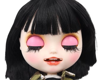 Nora - Premium Custom Neo Blythe Doll with Black Hair, White Skin & Matte Smiling Face