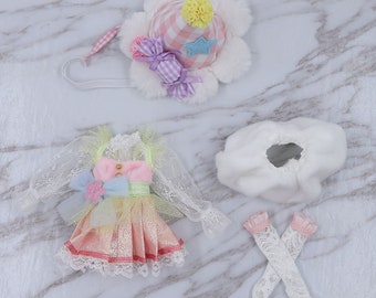 Neo Blythe Doll Skirt Dress with Hat & Stockings