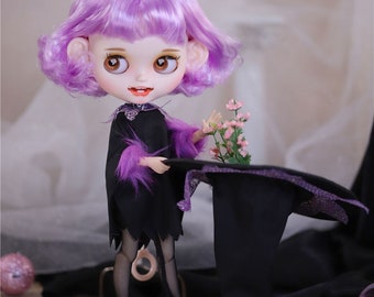 Vilma – Premium Custom Neo Blythe Doll with Purple Hair, White Skin & Matte Smiling Face