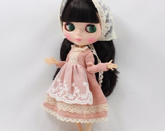 Neo Blythe Doll Pink Embroidery Lace Dress with Scarf