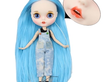 Gemma – Premium Custom Neo Blythe Doll with Blue Hair, White Skin & Matte Smiling Face