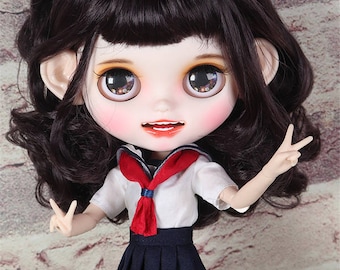Kimora - Premium Custom Neo Blythe Doll with Brown Hair, White Skin & Matte Smiling Face