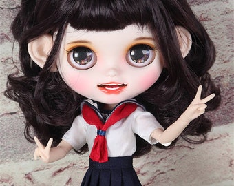 Kimora - Premium Custom Neo Blythe Doll with Brown Hair, White Skin & Matte Smiling Face