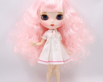 Austyn – Premium Custom Neo Blythe Doll with Pink Hair, White Skin & Matte Pouty Face