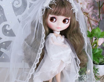 Neo Blythe Doll White Wedding Dress with Veil