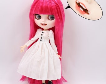 Rowan  – Premium Custom Neo Blythe Doll with Pink Hair, White Skin & Matte Smiling Face