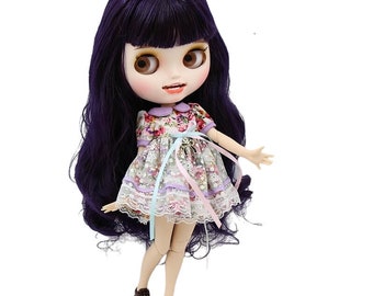 Lila – Premium Custom Neo Blythe Doll with Blue Hair, White Skin & Matte Smiling Face