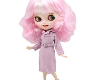 Embe - Premium Custom Neo Blythe Doll with Pink Hair, White Skin & Matte Smiling Face