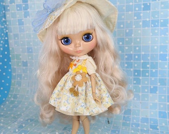 Neo Blythe Doll Pastoral Floral Dress with Hat