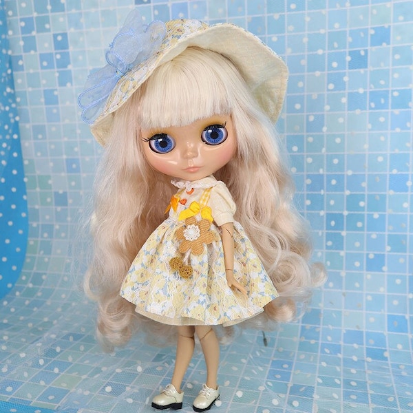 Neo Blythe Doll Pastoral Floral Dress with Hat