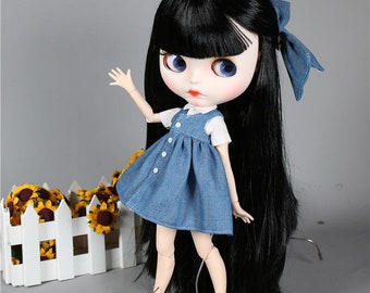 Shella – Premium Custom Neo Blythe Doll with Black Hair, White Skin & Matte Cute Face