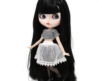 Tania – Premium Custom Neo Blythe Doll with Black Hair, White Skin & Matte Pouty Face