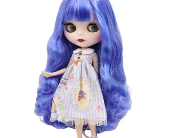 Leona – Premium Custom Neo Blythe Doll with Blue Hair, White Skin & Matte Cute Face
