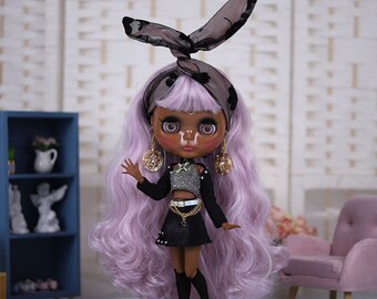 Neo Blythe Doll Skirt Dress with Stocking, Headdress & Earrings