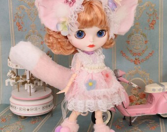 Neo Blythe Doll Linabell Cosplay Pink Pearl Dress with Headband