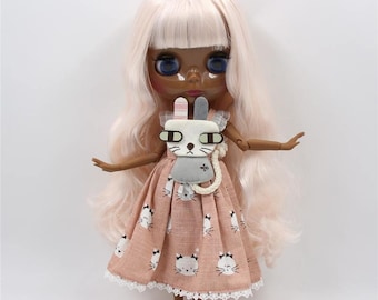 Belen – Premium Custom Neo Blythe Doll with Pink Hair, Black Skin & Shiny Cute Face