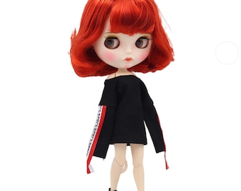 Lia – Premium Custom Neo Blythe Doll with Red Hair, White Skin & Matte Pouty Face