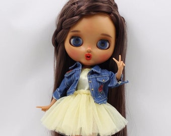 Neo Blythe Doll Yellow Net Dress with Denim Jacket