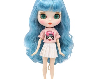 Victoria – Premium Custom Neo Blythe Doll with Blue Hair, White Skin & Matte Pouty Face