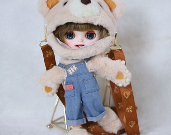 Neo Blythe Doll Bear Satchel Outfit with Overall