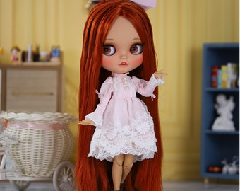 Helena – Premium Custom Neo Blythe Doll with Ginger Hair, Tan Skin & Matte Smiling Face