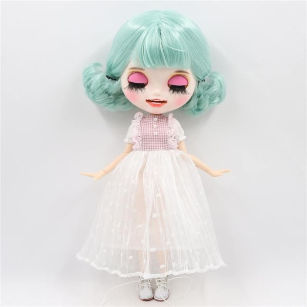 Neo Blythe - Robe blanche en filet pour poupée avec serre-tête