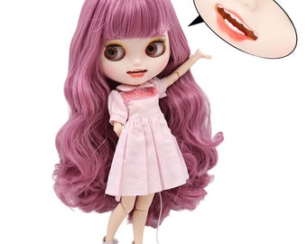 Adelyn – Premium Custom Neo Blythe Doll with Purple Hair, White Skin & Matte Smiling Face