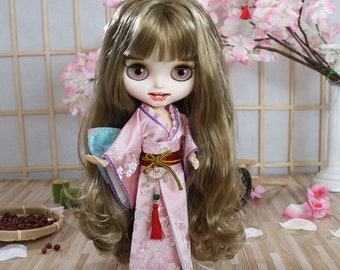 Neo Blythe Doll Chinese Traditional Kimono Dress with Bow Pin