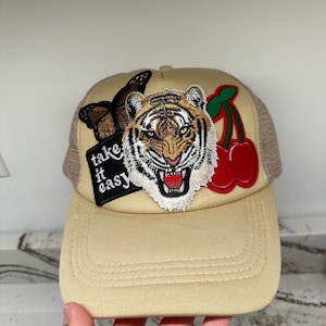 Trucker-Hut mit Patches Benutzerdefinierte Trucker-Hut Trendy Hut Retro Trucker-Hut Vintage Hut Tiger Fernlastfahrer-Hut