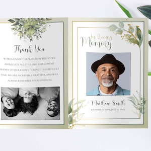 Green & Gold Leaf Funeral Program Template: Editable Memorial Service