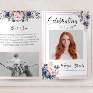 Floral Funeral Program Template: Celebration of Life (Editable)