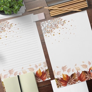 Artigos de papelaria imprimíveis com design de outono, papelaria para impressão, papel para escrever cartas, página de diário sem forro, folhas de papel para cartas