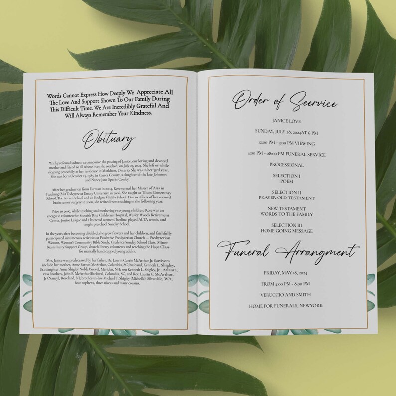 Funeral Program Template, Editable Template, in Loving Memory, Memorial