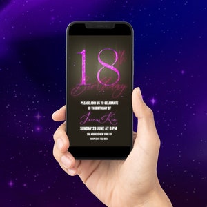 Pink 18th Birthday Invitation, Party Invite For Girl, Digital Video Party Evite, Electronic Card, Eighteenth Birthday Evite, Digital Product