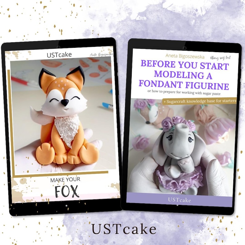 Fondant cute fox tutorial. How to make a sugar figurine for a forest-themed cake, wooden-themed birthday, boho wedding. Easy step-by-step instructions, e-book with video and template. Animal-themed children's party, boy cake, girl cake.
