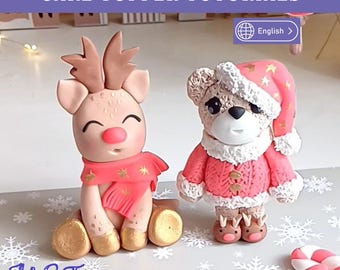 2つのチュートリアルセット - トナカイとクリスマスフォンダンテディベア。ビデオ、電子書籍、テンプレート。冬のケーキ、誕生日、赤ちゃんの洗礼