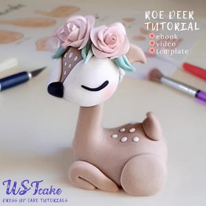 Fondant deer tutorial with handmade rose wreath. Cake decoration video tutorial. Deer figurine for autumn, forest birthday, girl&#39;s baptism