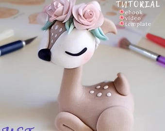 Fondantowy samouczek sarny z ręcznie robionym wieńcem różanym. Samouczek wideo na temat ozdoby na tort. Figurka jelonka na jesień, urodziny w lesie, chrzest dziewczynki